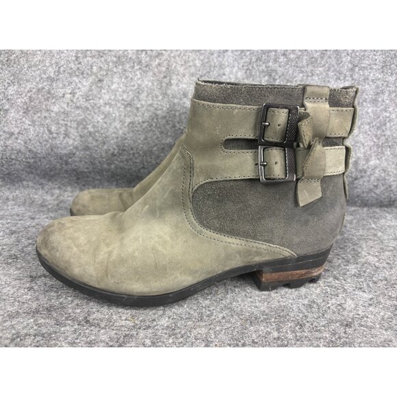Sorel Lolla Ankle Ankle Boot Women 8.5 Gray Leather Zip Buckle NL3080-052 - Picture 1 of 7